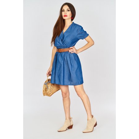 [MB281] Niebieska sukienka z paskiem